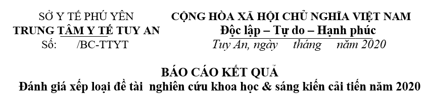 Đánh giá xếp loại đề tài  nghiên cứu khoa học & sáng kiến cải tiến năm 2020