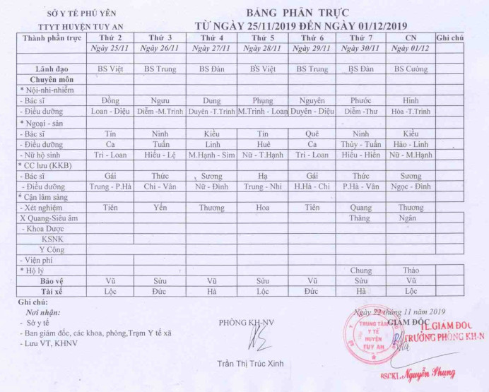 Lịch trưc 25.11-1.12